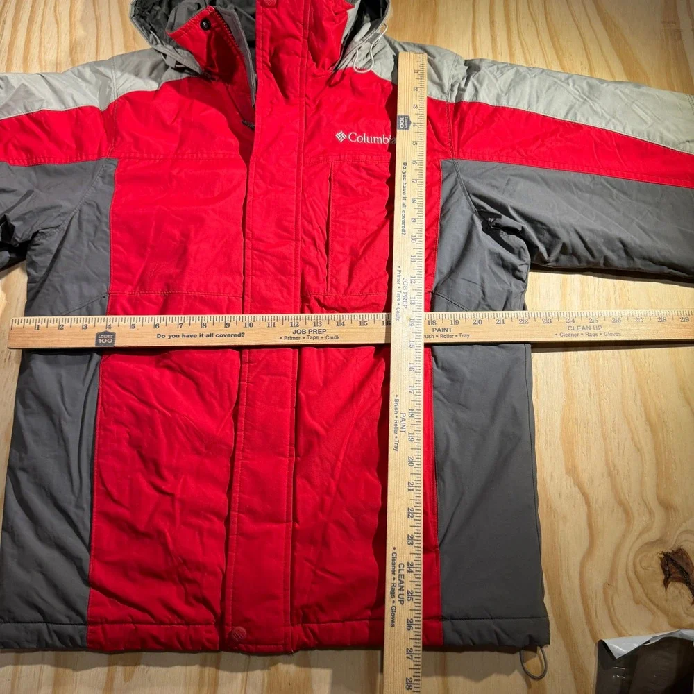 Columbia Men's Omni-Shield Red Grey Colorblock Hooded Winter Parka Jacket Size S